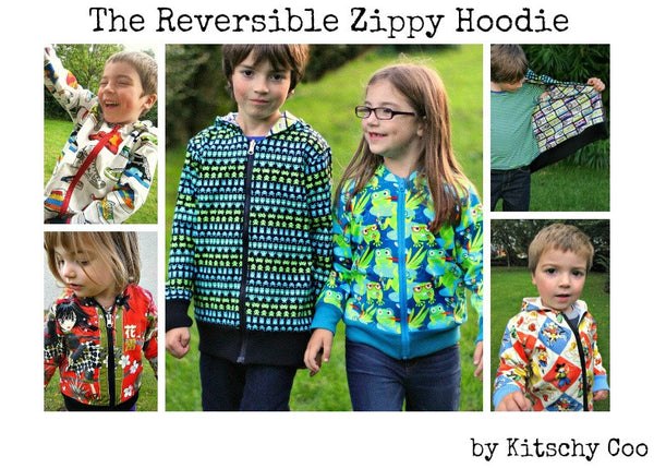 Reversible zippy hoodie unisex pattern 18m/2T, 3T/4T, 5Y/6Y, 7Y/8Y - PDF
