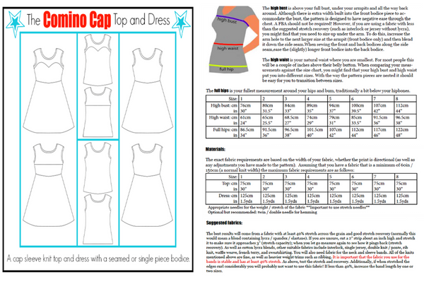 The Comino Cap dress and top sewing pattern (for teens and women)- PDF